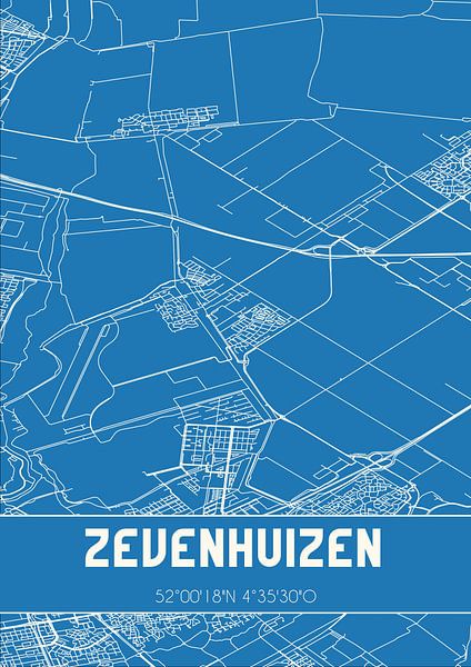 Blauwdruk | Landkaart | Zevenhuizen (Zuid-Holland) van Stad & Wand