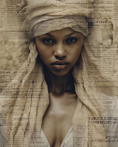 Portret in mixed media stijl, digital art