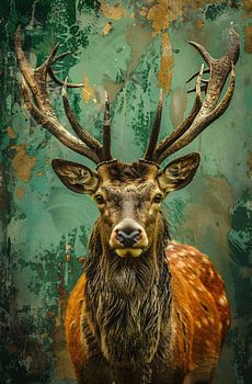 Hirsch mit buntem abstraktem Hintergrund