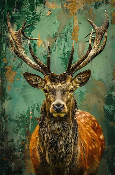 Hirsch mit buntem abstraktem Hintergrund von Art & Soul Creations