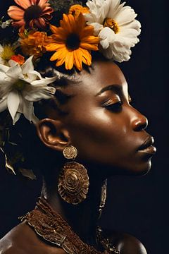 Afrikaanse vrouw met bloemen 5 van Bernhard Karssies