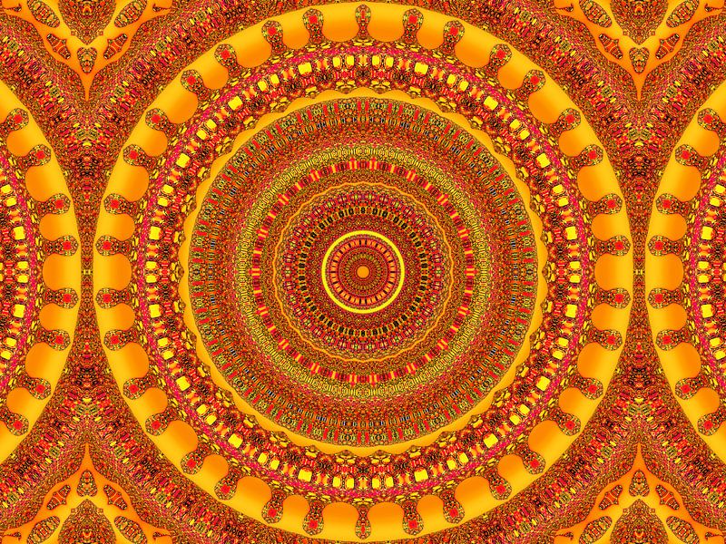 Roundabout (Ochre Retro Mandala) by Caroline Lichthart