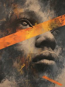 Abstract Vrouw Portret met Oranje Lijn – Stoere Moderne Wanddecoratie