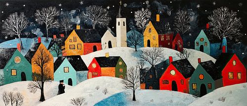 Weihnachtsnacht | Winterdorf von Wunderbare Kunst