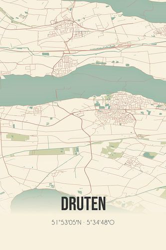 Vintage landkaart van Druten (Gelderland)