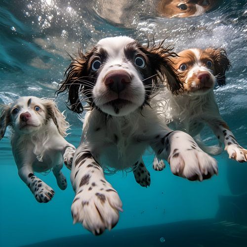 Splashing, cute puppies
