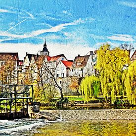 die Stadt Backnang und der Fluss Murr mixed media von Werner Lehmann