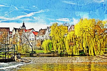 die Stadt Backnang und der Fluss Murr mixed media von Werner Lehmann