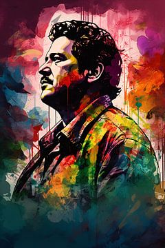 Pablo Escobar Mann in Farbexplosion Abstraktes Porträt von De Muurdecoratie