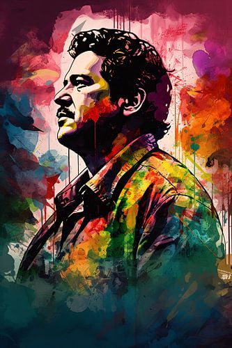 Pablo Escobar Homme en explosion de couleurs Portrait abstrait