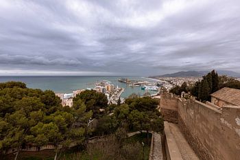 View of Malaga from Mount Gibralfaro, the fire horn mountain.