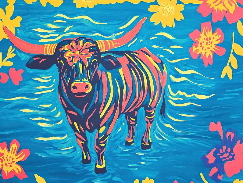 Cheerful Cow Among Colourful Flowers by Zen and More