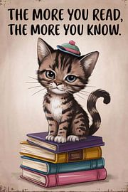 Kat op boeken met hoed van Art & Soul Creations