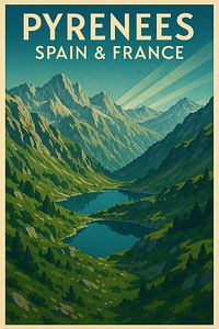 Retro Travel Poster Pyrenäen Wandkunst