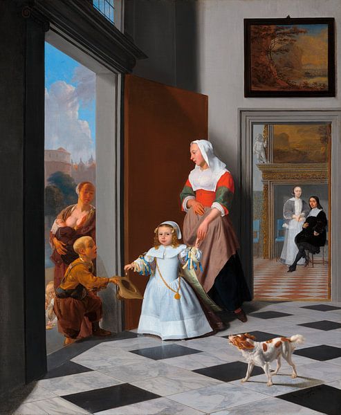 Een verpleegster en een kind in een Elegante Foyer, Jacob Ochtervelt van Meesterlijcke Meesters