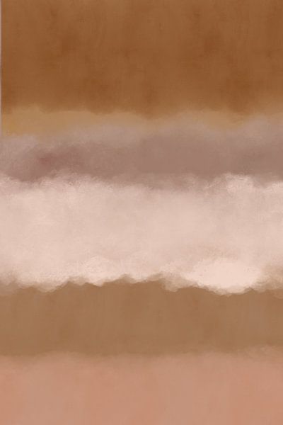 Paysage abstrait en ocre jaune, blanc, rose saumon, taupe. par Dina Dankers