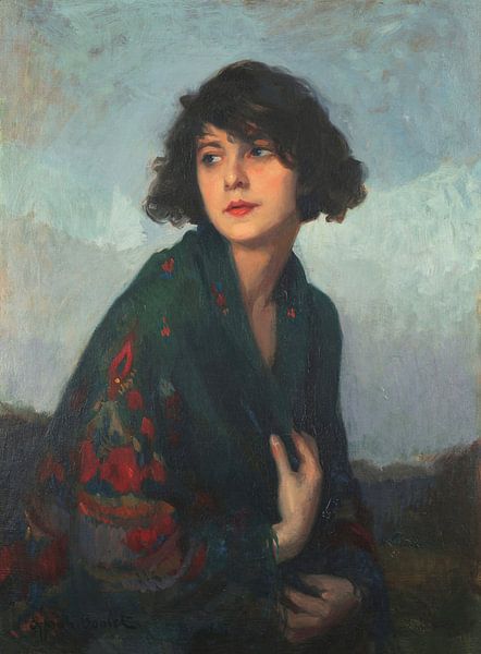 Frau mit grünem Halstuch, Eugène Cyprien Boulet von Meisterhafte Meister