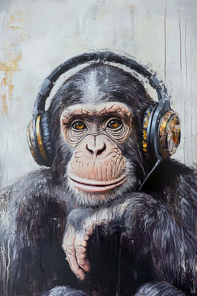 Big monkey relaxing with headphones by Poster Art Shop