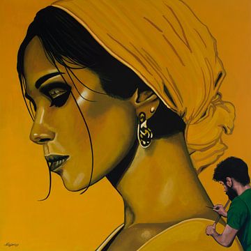 Husam Waleed bei der Arbeit Malerei