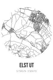 Elst Ut (Utrecht) | Carte | Noir et blanc sur Affiches de lieux