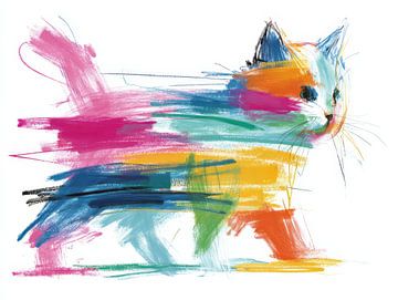 Abstracte kattenkunst – expressief en kleurrijk van Peter Pen tekeningen en schilderijen