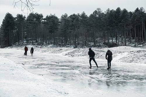 schaatsers in Natuurgebied in Zeeland