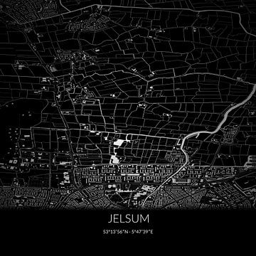 Schwarz-weiße Karte von Jelsum, Fryslan. von Rezona