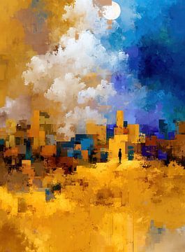 Goldenes Feld | Wolken über goldenen Blöcken von Moderne Kollektion