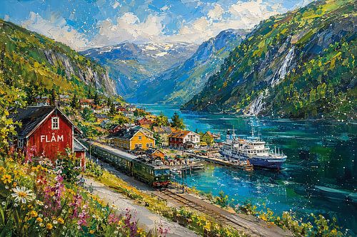 Flåm in Norway painting.