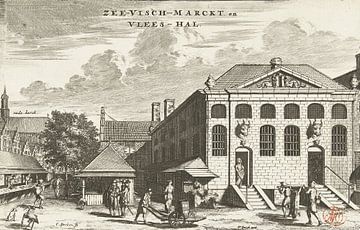 Coenraet Decker, Blick auf den Fischmarkt und die Fleischhalle in Delft, 1678 - 1703