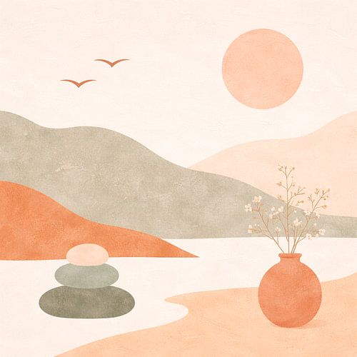 Zachte heuvels bij zonsopgang een minimalistisch abstract landschapskunstwerk