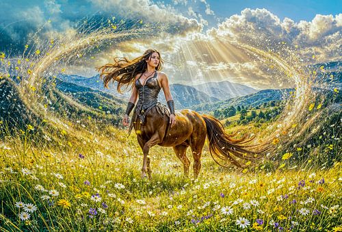 Dynamic Fantasy Centauride in Radiant Magical Landscape