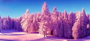 farbenfrohe Winterlandschaft mit Schnee und Bäumen Illustration von Animaflora PicsStock