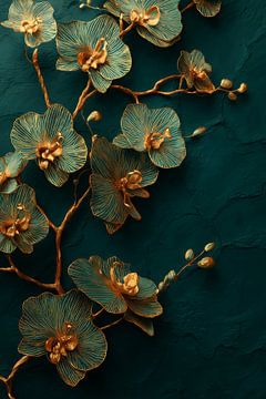 Orchidée en ligne d'or Elegant Bloom sur vert émeraude