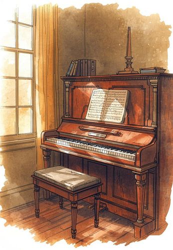 Vintage piano bij het raam