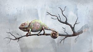 Chameleon on branch by Emiel de Lange