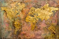 Wereldkaart Aardetinten - Gouden Abstracte Kunst