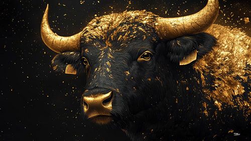 gouden  bizon een zwarte achtergrond