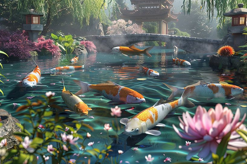 Koi Karpfen fischen in einem Teich von Egon Zitter
