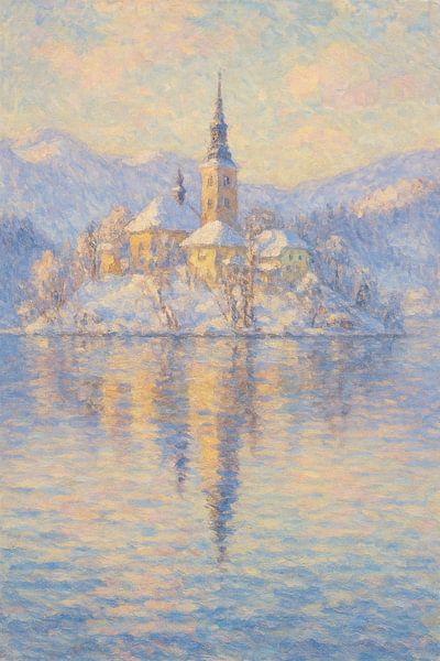 Lake Bled in Winter Glow – The Church on the Island by Travel Shop