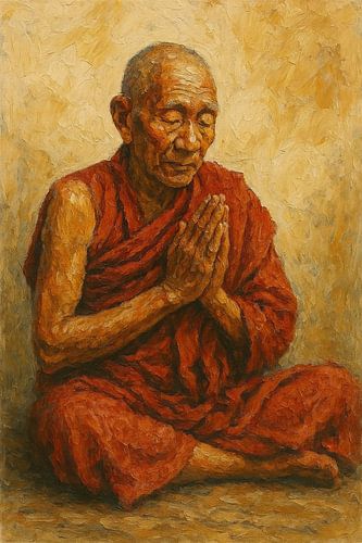De oude meester (monnik gebed wijsheid spiritualiteit boeddhisme schilderij)