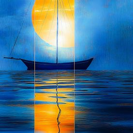 Zeilboot bij maanlicht abstract-mf02c van Rautenberg Digital Art Maritim