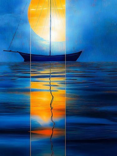 Zeilboot bij maanlicht abstract-mf02c van Rautenberg Digital Art Maritim