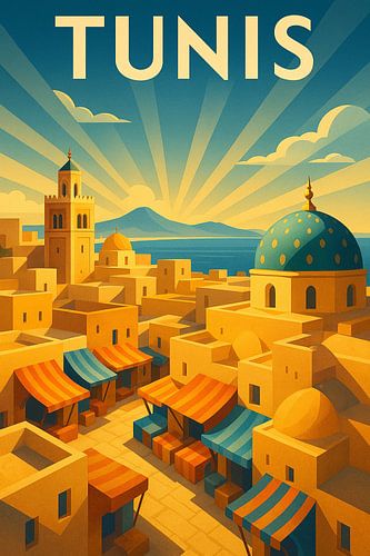 Tunis Art Deco Poster - Medina daken en marktkleuren