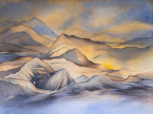 Serene mountain landscape at dusk