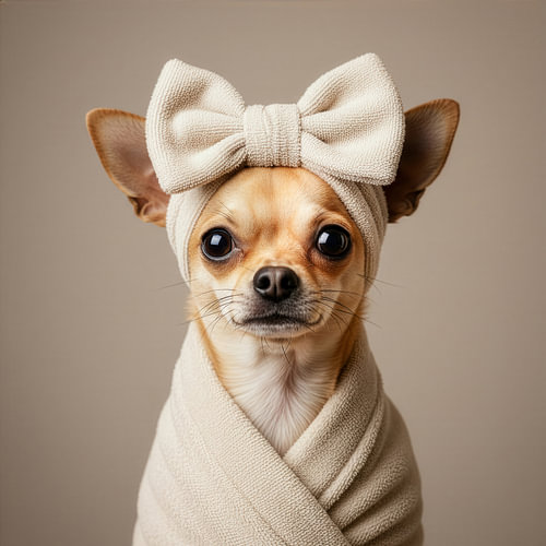 Süßer Chihuahua mit Bademantel