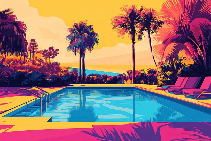 Soirée d'été au bord de la piscine par Digitale Schilderijen