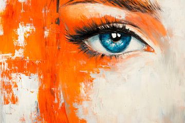 View of a blue eye on an orange background by Poster Art Shop