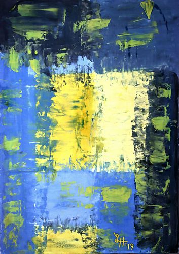 Vierkanten III in blauw, geel en zwart