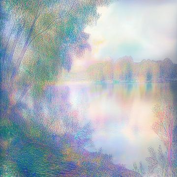 Meer Omgeven door Bomen | Whisper of Nature's Serenity van Abstract Schilderij